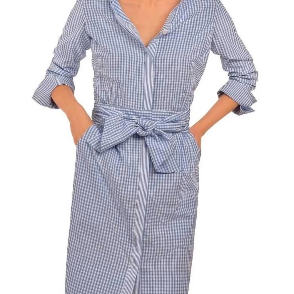 Blue and White Gingham Dress with Belt